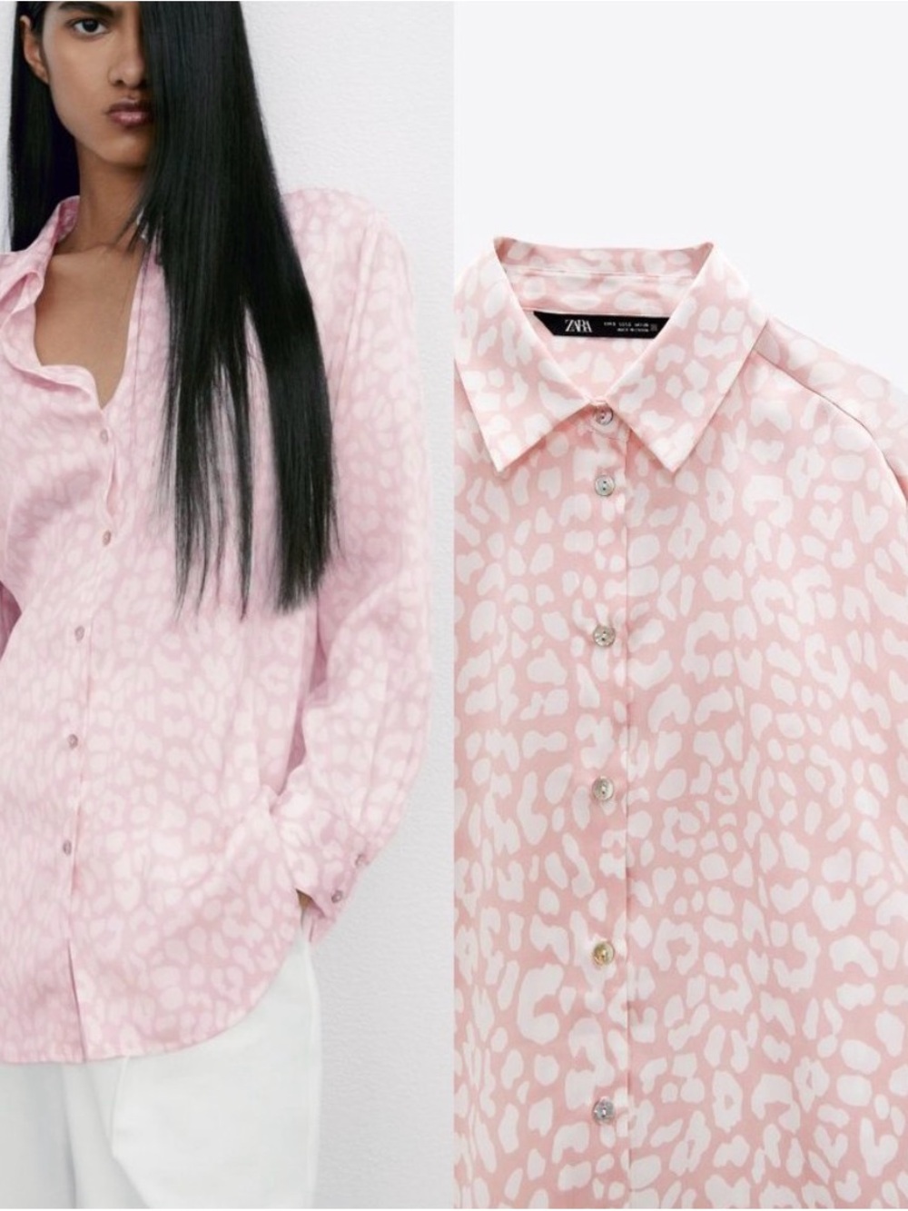 Zara Blush Pink Leopard-Print Button-Down Shirt